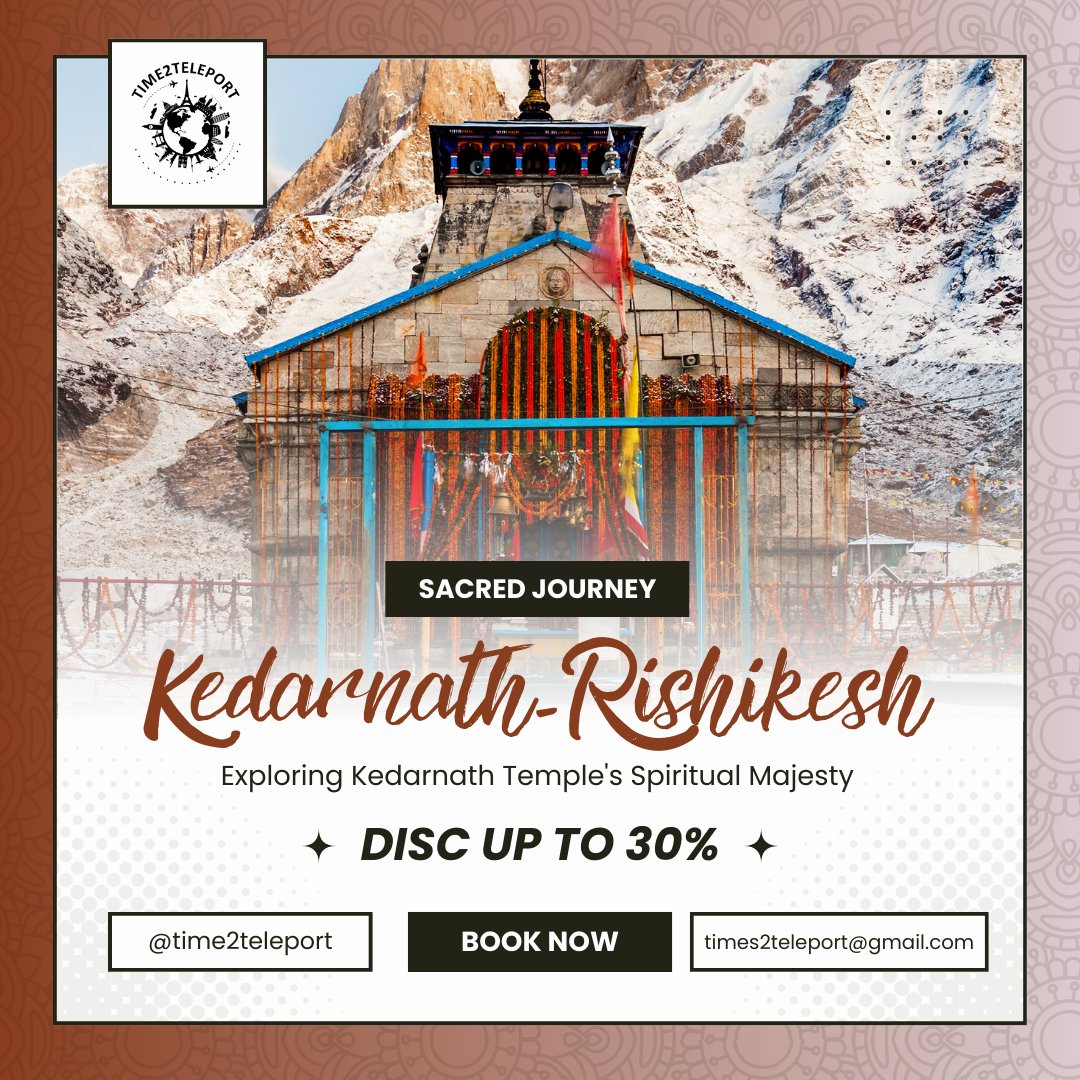 time2teleport's tweet photo. Experience the divine blend of Kedarnath's majesty and Rishikesh's tranquility. 🏞️✨ Book your sacred journey now! 

Follow @time2teleport to Explore

#KedarnathTemple #Rishikesh #SpiritualJourney #Time2Teleport #KedarnathRishikesh #SpiritualTravel #BookNow #KedarnathPilgrimage https://t.co/phqIi0hThB