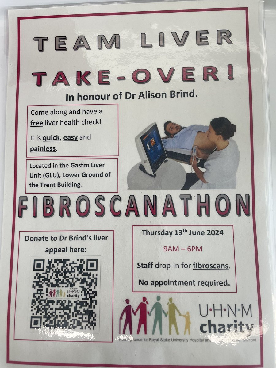 Jessica Taylor (@jesstaylor0109) on Twitter photo #teamliver are hosting a staff "Fibroscanathon" Thursday 13th June please come along to the Gastro Liver Unit (lower Trent) to learn a bit more about the risk factors of liver disease and have a fibroscan.
UHNM Charity Dr Brind Liver Appeal β€
<a href="/TEAMLIVERUHNM1/">TEAMLIVER@UHNM</a> <a href="/UHNM_NHS/">UHNM NHS Trust π₯</a> #teamliver are hosting a staff "Fibroscanathon" Thursday 13th June please come along to the Gastro Liver Unit (lower Trent) to learn a bit more about the risk factors of liver disease and have a fibroscan.
UHNM Charity Dr Brind Liver Appeal β€
<a href="/TEAMLIVERUHNM1/">TEAMLIVER@UHNM</a> <a href="/UHNM_NHS/">UHNM NHS Trust π₯</a>