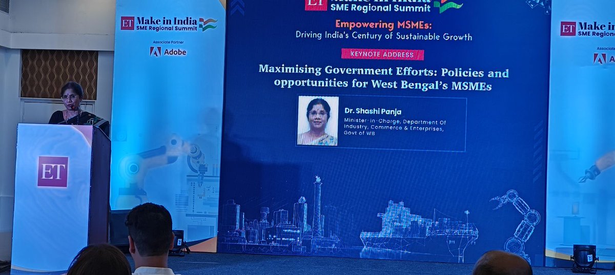 ET RISE (@et_rise) on Twitter photo #Bengal govt has digitised compliances and other implementation of schemes keeping up with the era of #digitisation. It has the highest share of women-led MSMEs in India: <a href="/DrShashiPanja/">Dr. Shashi Panja</a>, Minister of Women and Child Development and Social Welfare of West Bengal.
#ETSMESummits #Bengal govt has digitised compliances and other implementation of schemes keeping up with the era of #digitisation. It has the highest share of women-led MSMEs in India: <a href="/DrShashiPanja/">Dr. Shashi Panja</a>, Minister of Women and Child Development and Social Welfare of West Bengal.
#ETSMESummits