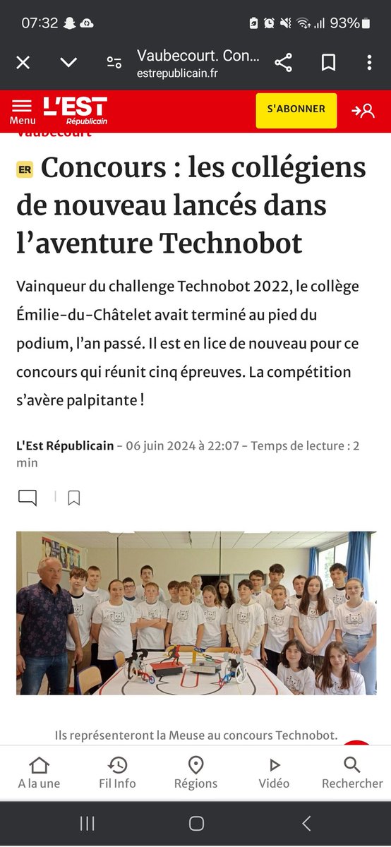 Un bel article de presse qui met nos collégiens en lumière lors du concours #technobot. Seul collège de Meuse à participer, ils remportent la 2de place dvt 16 autres collèges. Un bel investissement tout au long de l'année.  Merci à leur professeur! Félicitations à tous <a href="/DSDEN55/">DSDEN55</a>