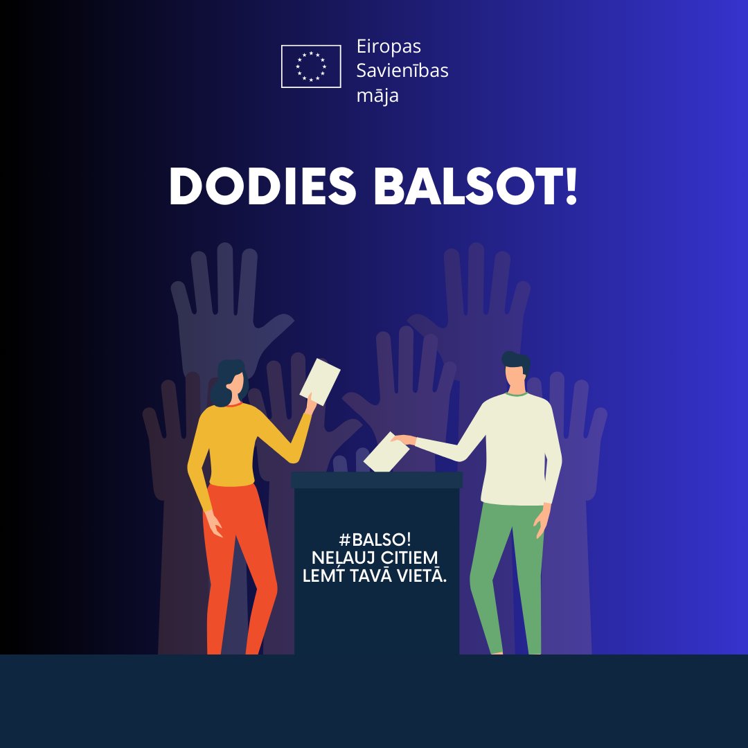 Eiropas Savienība māja aicina jūs doties balsot!🇱🇻🇪🇺

Šodien ir iespējams atdot savu balsi no plkst. 8.00 līdz 20.00. Savu tuvāko vēlēšanu iecirkni vari atrast šeit - iecirkni.cvk.lv

#Balso! Neļauj citiem lemt tavā vietā.

#EiropasVēlēšanas2024