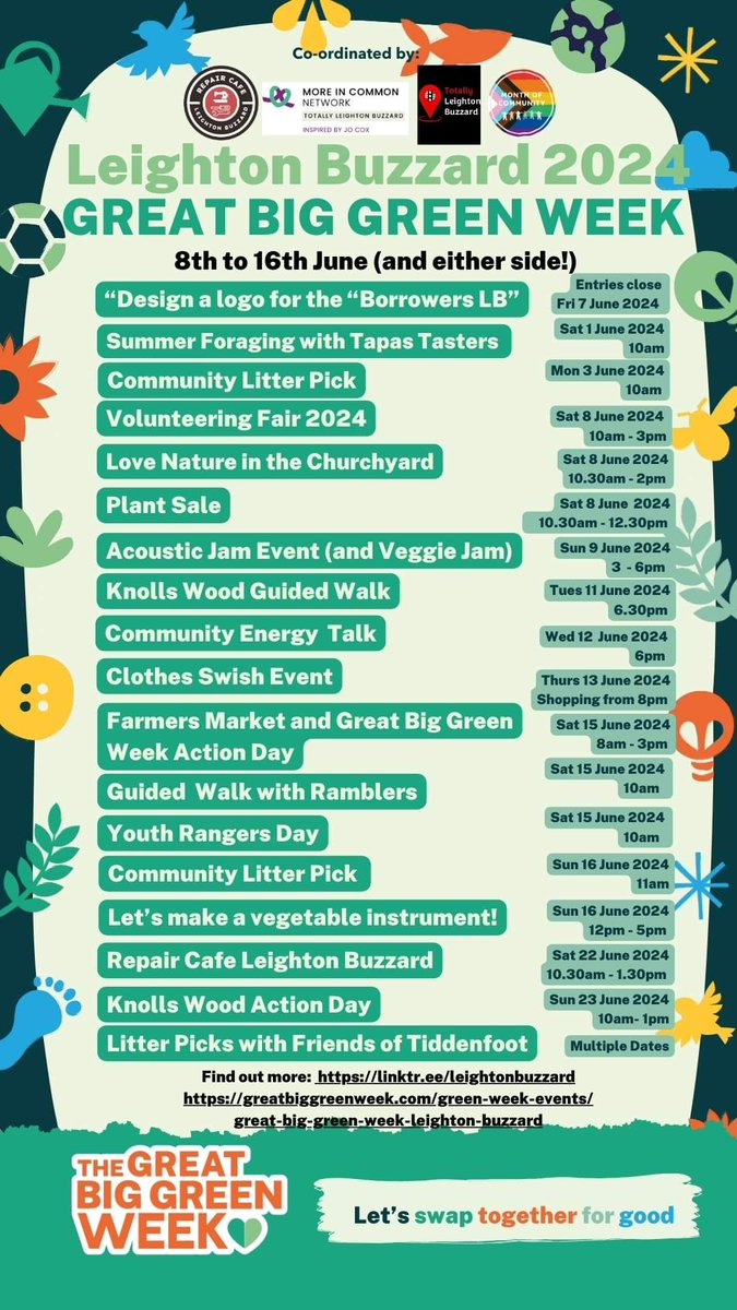 TotallyLocal_LB's tweet image. Big day is finally here! Saturday 8 June Official start of #GreatBigGreenWeek as well as #VolunteeringFairLB. Last day of entries for #BorrowersLB Design a Logo competition. Please support 🙏