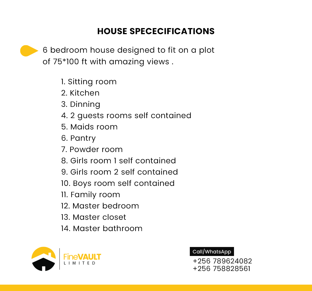 fine_vault's tweet photo. A seven-bedroom house designed to fit on a plot of 75*120ft with a modern setting and elegant views 🏡

Reach us via call/ WhatsApp: 256789624082 or 256758828561