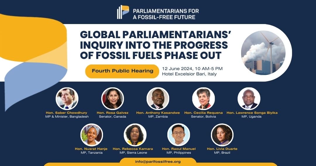 Parliamentarians are heading to the #G7 Summit in Italy to call on world leaders to commit to a fossil fuel phaseout. These are the MPs heading to Apulia for their global FFPO inquiry; US <a href="/SenMarkey/">Ed Markey</a> and Italy Senator Aurora Floridia are also participating virtually.