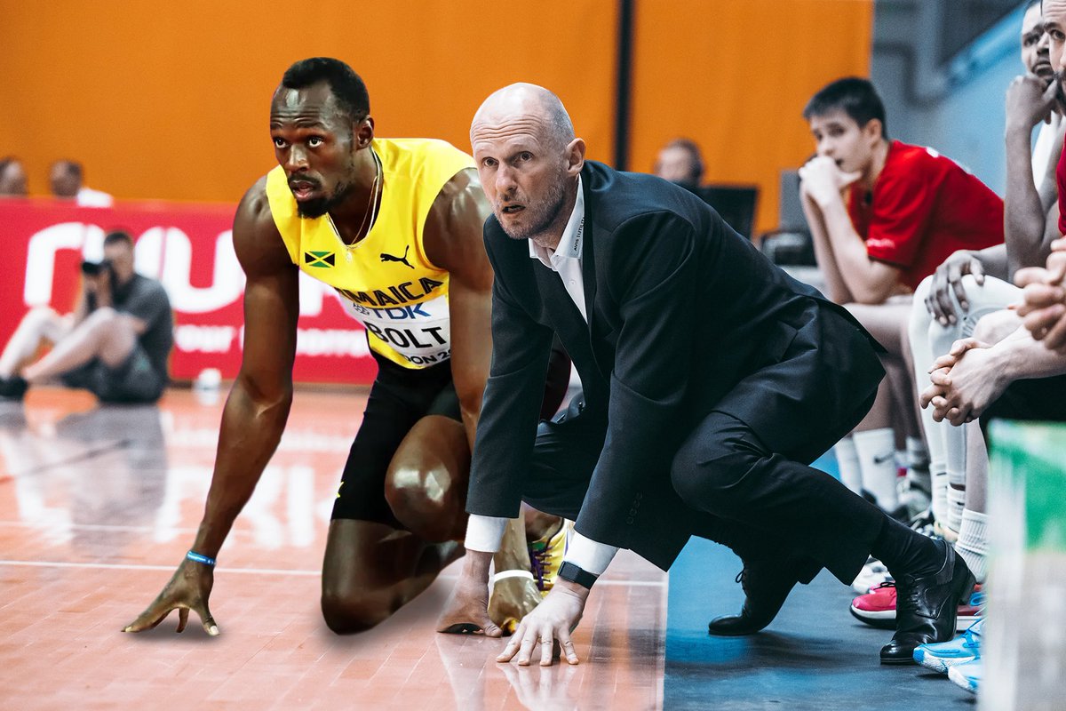 RaplaBasketball's tweet photo. A moment in the bronze series, that was left out of live broadcast, but we got a picture. When Jaak (our GM)took the starting position in the last tense minutes in Pärnu, a well-known runner accepted the challenge. https://t.co/cbEkc4D72r