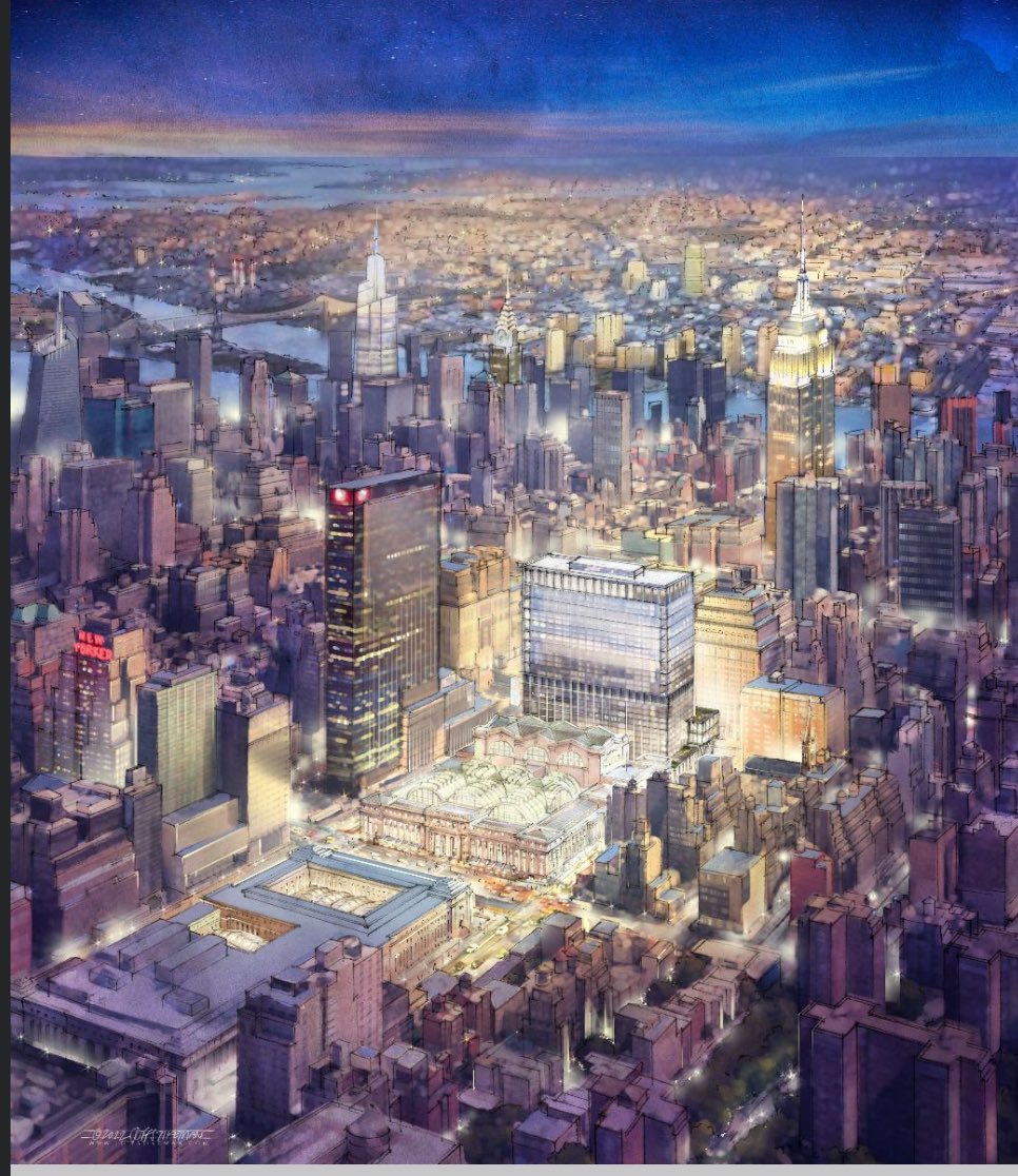 rethinkpenn's tweet photo. Architect Richard Cameron, who advises ReThinkNYC on architectural issues, showcasing this design as an alternative to the Penn Station plan that the MTA has put forward.
Design by @richardwilsoncameron 
Rendering by @jeffstikeman 
#rethinkpennstationnyc #pennstation https://t.co/0iUs16Z0iD