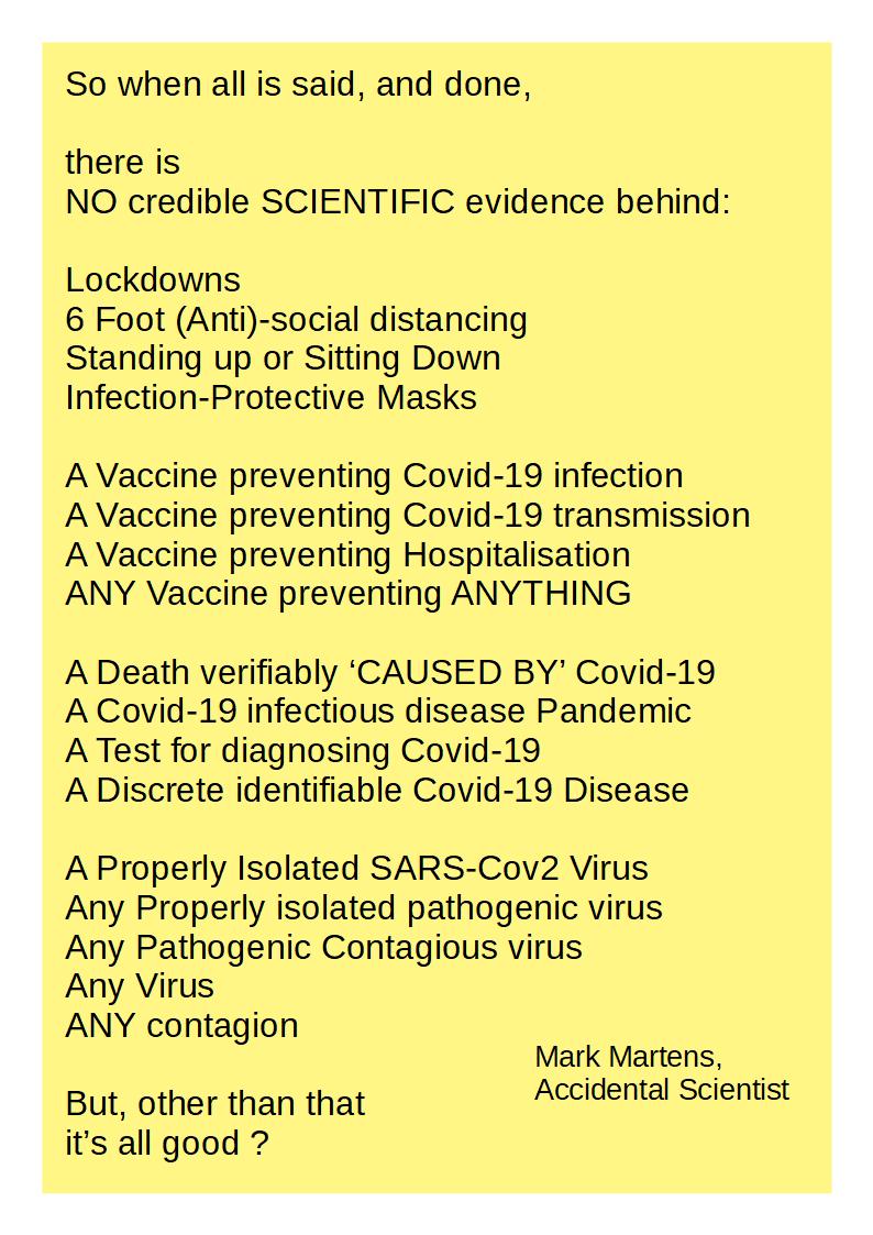 <a href="/DrDMartinWorld/">Dr. David Martin</a> One man's summary assessment
of the primary claims of the Covid fraud: