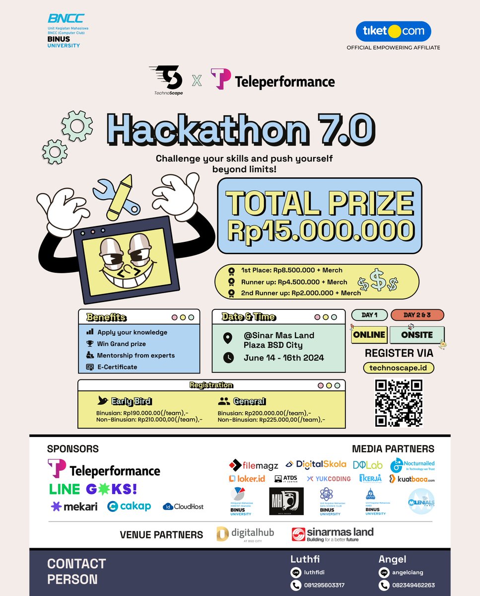lokerdotid's tweet photo. TechnoScape: Hackathon 7.0 akan dilaksanakan!
Oke gas gag nih? @BNCC_Binus 
#TechnoScape #Hackathon7.0 #TechnoScape2024 #BNCC #VIVABNCC #BINUS #Hackathon #LombaTeknologi #PerlombaanTeknologi #LombaIT #LombaDesain #LombaCoding #EventTeknologi https://t.co/Pfiq6ECHK1