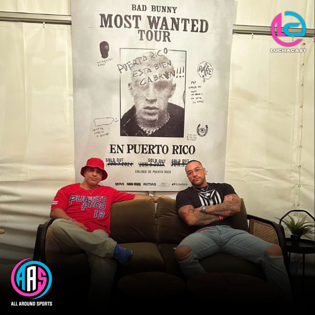 LuchaCast's tweet image. Los puertorriqueños Damián Priest y Eddie Orengo se encuentran en backstage del concierto de Bad Bunny en PR.