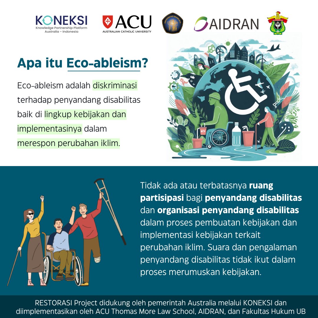 aidran_'s tweet photo. Apa itu ecoableism?

Eco-ableism adalah diskriminasi terhadap penyandang disabilitas baik di lingkup kebijakan dan implementasinya dalam merespon perubahan iklim. https://t.co/TyFIuq1VUJ