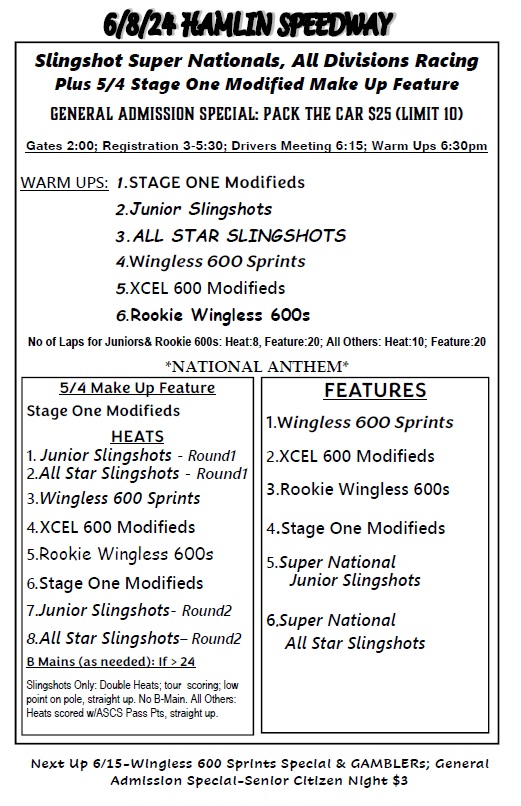 HamlinSpeed's tweet image. 6/8/24 Slingshot Super Nationals, Stage Ones 5/4 MU, Pack the Car $25