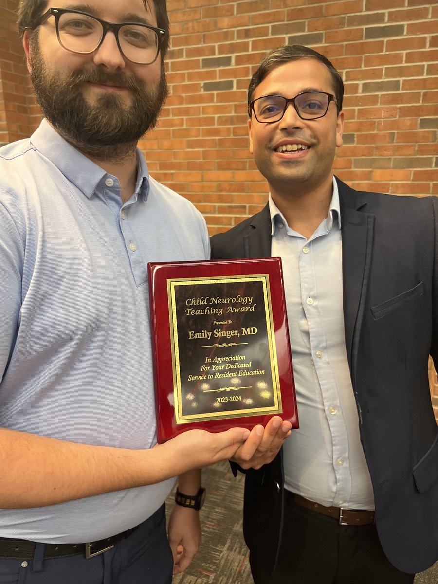 ⁦<a href="/UofLChildNeuro/">UofL Child Neurology</a>⁩  ⁦⁦<a href="/NortonChildrens/">Norton Children's</a>⁩ Congratulations ! Dr. Emily Singer MD, for receiving the Child Neurology faculty teaching award at the resident graduation on 6/7/2024. So creditable in a division of 18 other outstanding educators.