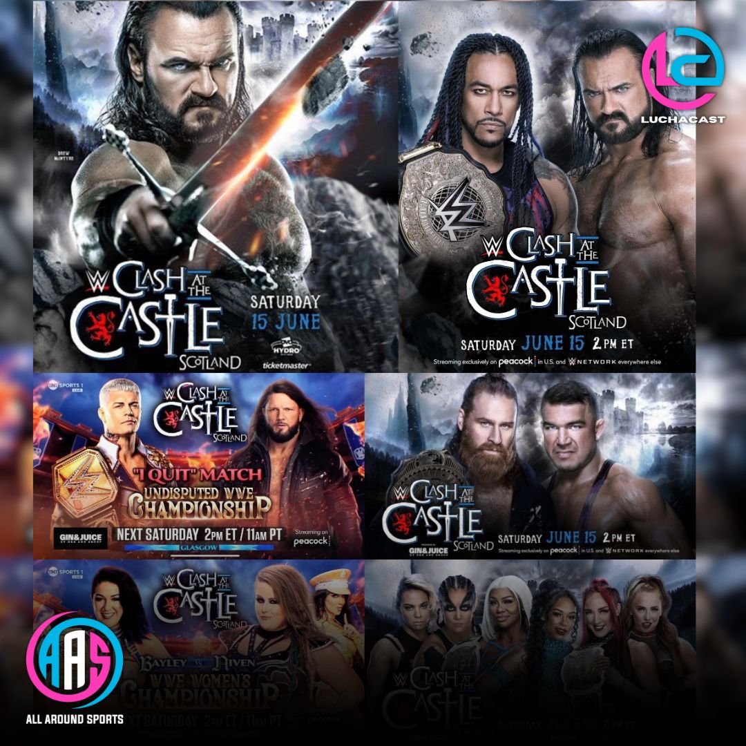 LuchaCast's tweet image. Cartelera actualizada para WWE Clash at the Castle el próximo sábado:

• Fyre-Dawn vs.Baszler-Stark contra Jade-Bianca
• Chad Gable vs. Sami Zayn
• Piper Niven vs. Bayley
• AJ Styles vs. Cody Rhodes  
• Drew McIntyre vs. Damian Priest