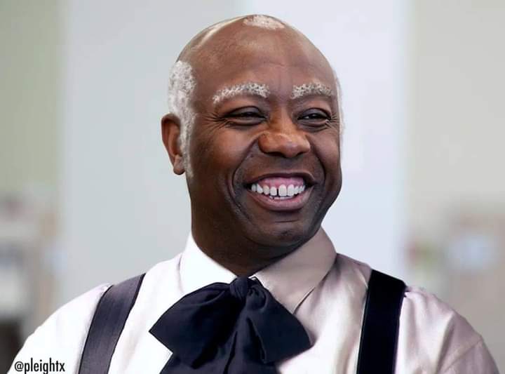 terry132_terry's tweet photo. @votetimscott @Riley_Gaines_ Tim Scott you are a tap dancing uncle Thom shoeshine boy, who's only happy when a white Supremacist pats you on the head, and gives you a treat for being such a good servant for the racist MAGA cult. #UncleTim https://t.co/TdFDzZcz9x