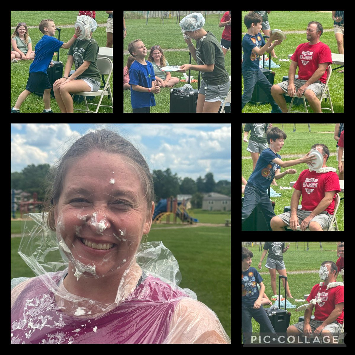 IndianaAreaSD's tweet photo. 🥰We had a ‘sweet’ end to the week at the 2024 Pie in the Face Fundraiser! A huge thank you to all the staff and teachers willing to get pied to raise funds for the BF Outdoor Learning Space !!😳🥧 #proudBFprincipal #BFOLSpieintheface #PieFive🥧🖐🏽 https://t.co/4NYadvBYhM