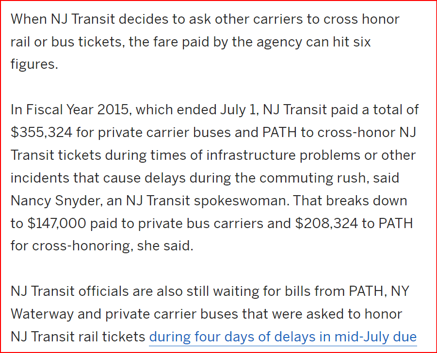NJ Transit has to pay many thousands of dollars a year to cross-honor with PATH and private carriers.

The cost of NJ Transit failures is costing us more taxpayer money.

Link: web.archive.org/web/2020110101…

<a href="/RajMukherji/">Senator Raj Mukherji</a> <a href="/Dvlwoman30/">Neecy</a> <a href="/ReichNow/">Adam Reich</a> <a href="/FuckNjTransit/">FuckNJTransit™️</a>