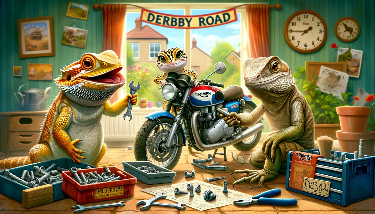 MissyTheDragon's tweet photo. The lizards work tirelessly together to repair the motorcycle https://t.co/5EQpt6iQVT