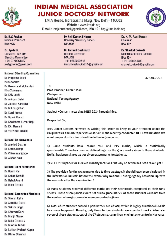 EconomicTimes's tweet photo. #IMA #JuniorDoctorsNetwork demand a #CBI #inquiry into the alleged irregularities in the #NEET 2024; also requests a re-examination "to ensure a fair and transparent evaluation process for all the students"
(ANI)
🗞️ Catch the day's latest news and updates ➠  https://t.co/VsY1KiiCRQ