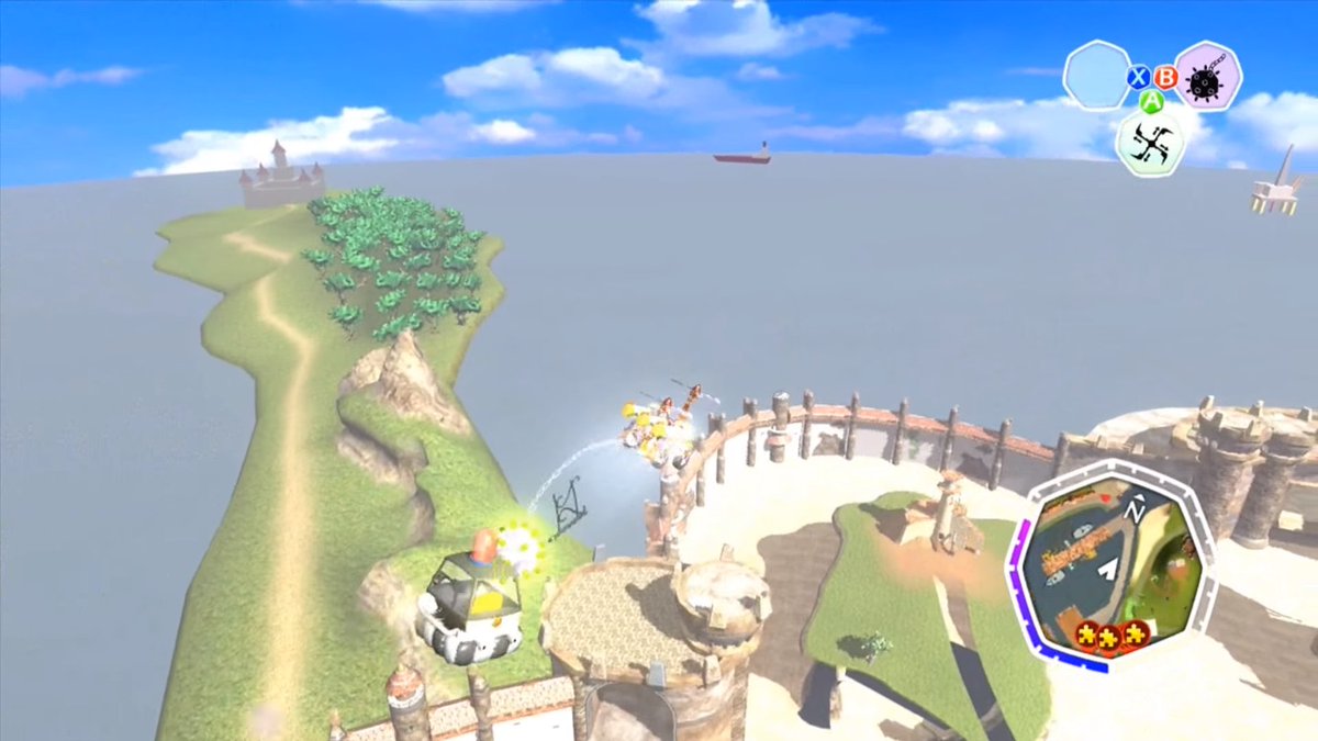 BrandFictive's tweet photo. While not completely explicit in presentation, a hidden out of bounds model of Princess Peach's castle from Super Mario 64 (1996) N64 is tucked away in the Showdown Town hub world of Banjo Kazooie: Nuts and Bolts (2008) XB360 https://t.co/YKAipH214I