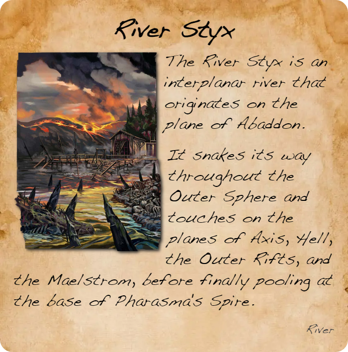 GolarionToday's tweet photo. River Styx,
https://t.co/Cp9ADpEIqE
#RiverStyx #Abaddon #Axis #Hell #OuterSphere #Maelstrom #PharasmasSpire https://t.co/n6ejoJvQzW