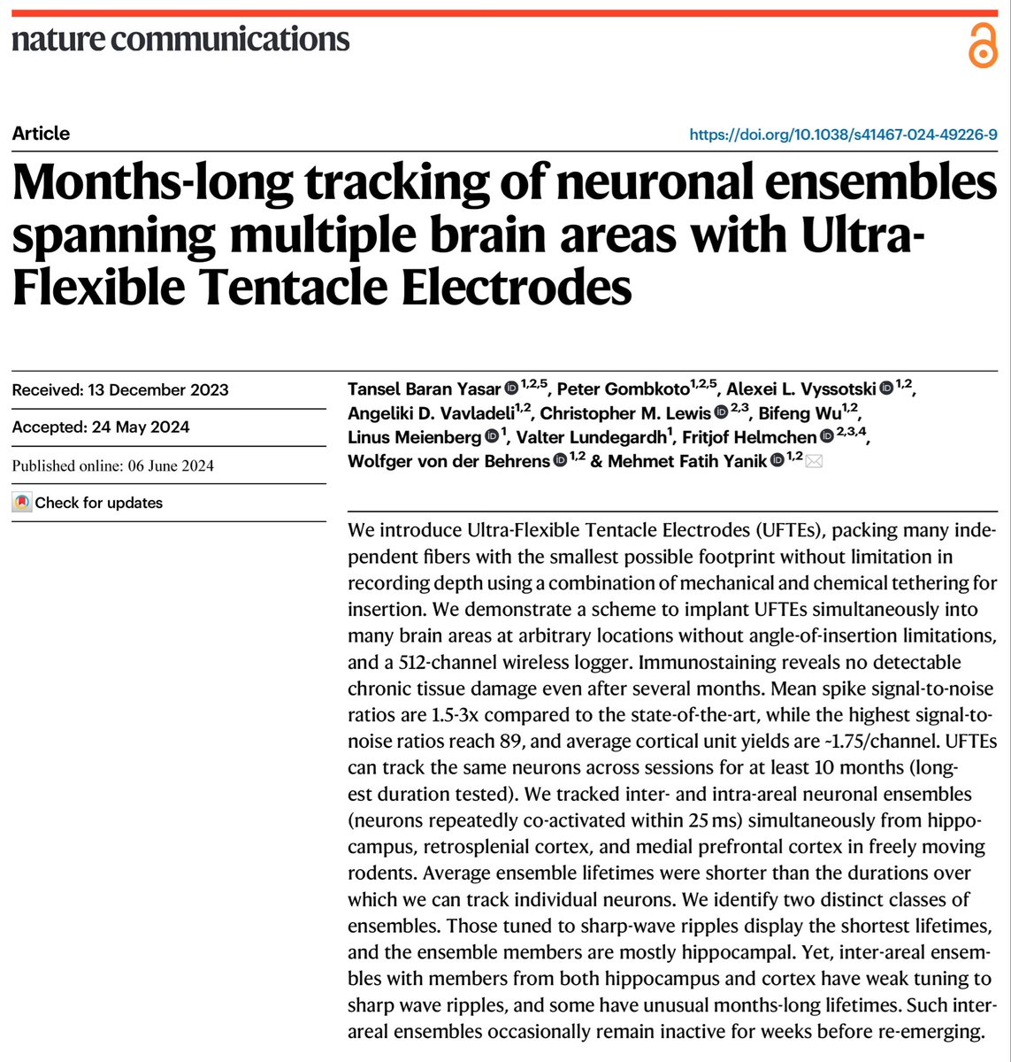 Hard work of Baran, Peter, Wolfger et.al.  It took a while to establish everything in house, but more to come soon. Special thanks to our reviewers. 
rdcu.be/dJ6Um  
Months-long tracking of neuronal ensembles spanning multiple brain areas with