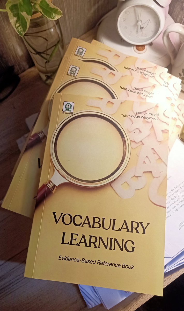 my very first academic book, Vocabulary Learning.
Find them on repository.iainkediri.ac.id/1022/

*the best part is, the yellow book cover 💛