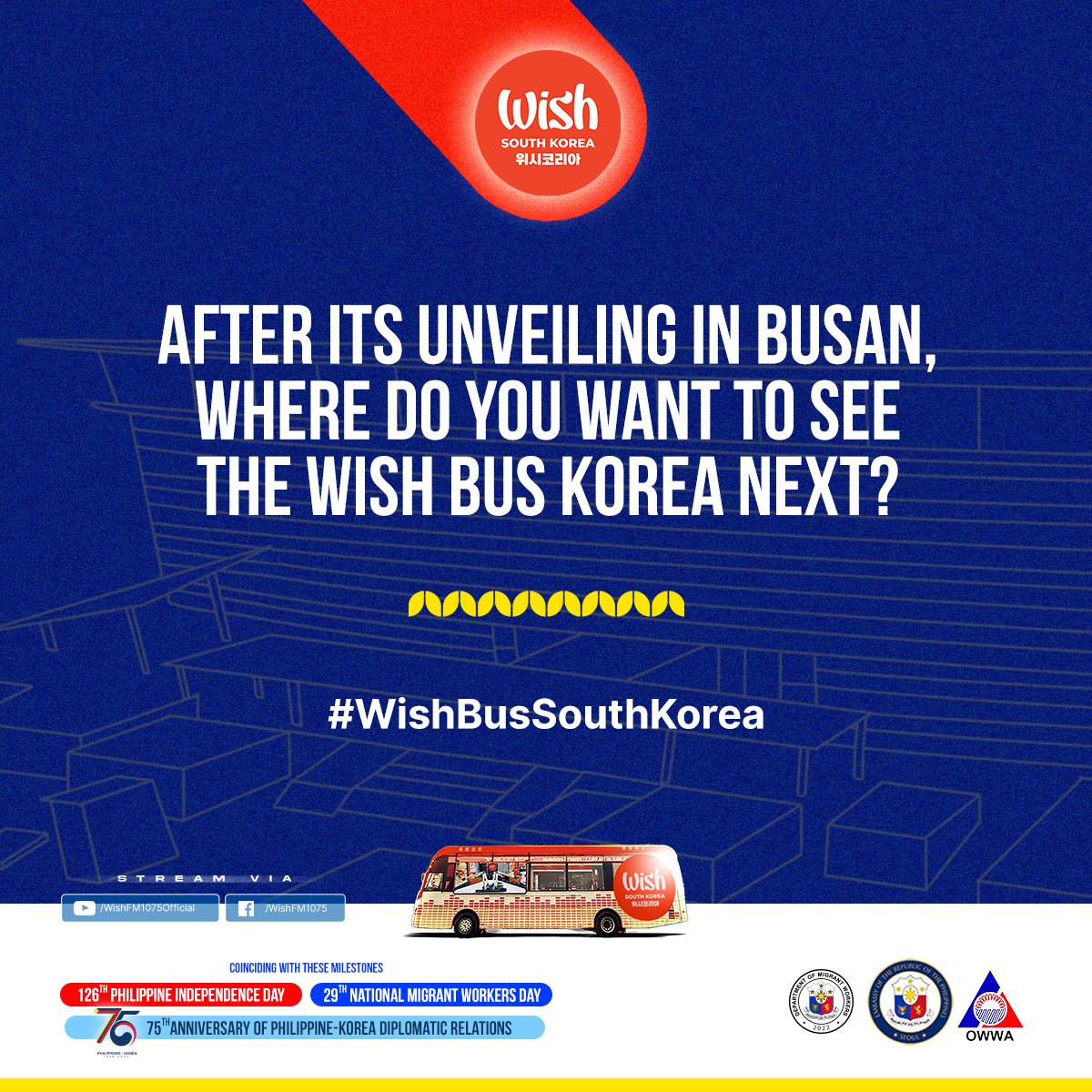 wish1075's tweet photo. After its unveiling in Busan, where do you want to see the Wish Bus Korea next?

Share your answers with the hashtag, #WishBusSouthKorea! https://t.co/8a2gc8iegM