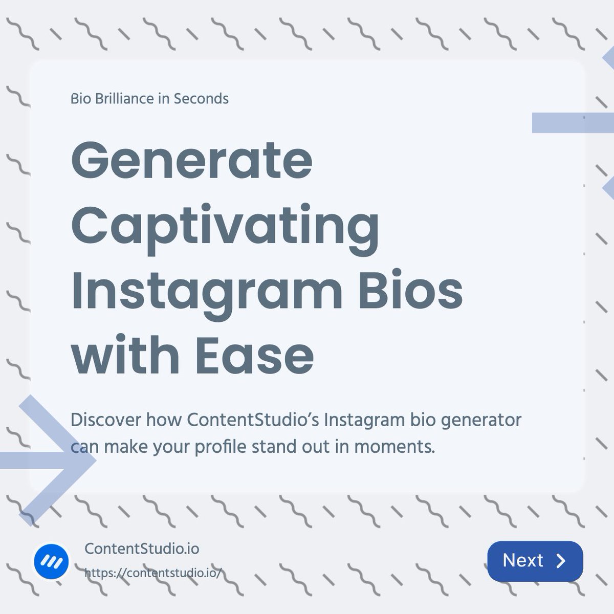 ContentStudioio's tweet image. Struggling to craft the perfect Instagram bio? 

Let our Instagram Bio Generator tool do the work for you! ✨ 

Try it now and make your profile stand out. 💙

#InstagramBio #InstagramTools #ContentStudio