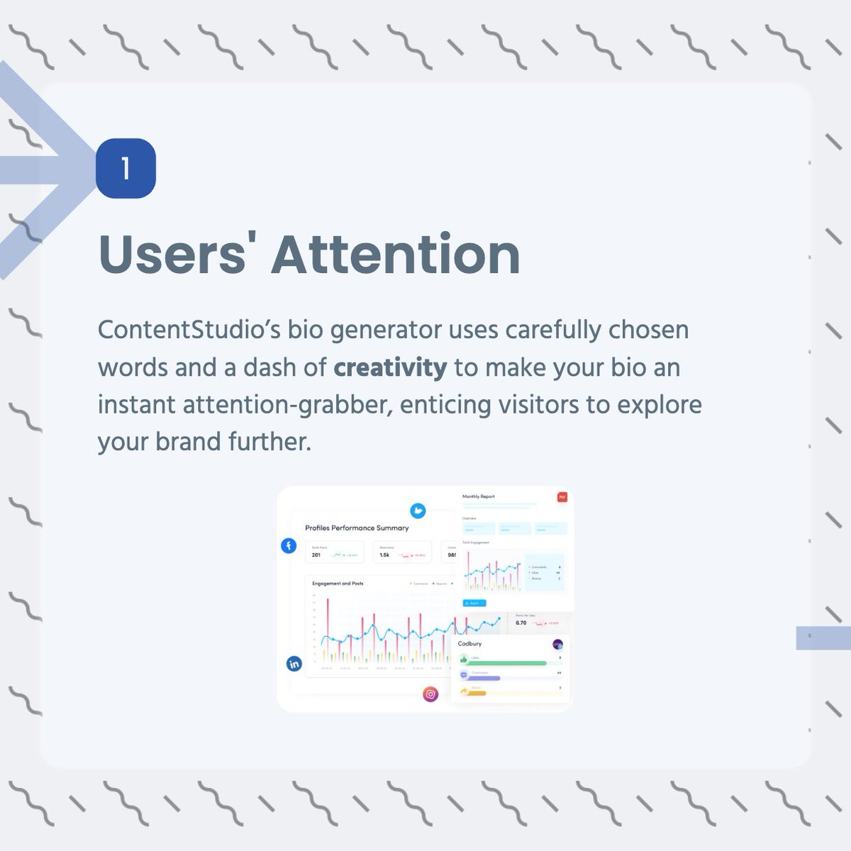 ContentStudioio's tweet image. Struggling to craft the perfect Instagram bio? 

Let our Instagram Bio Generator tool do the work for you! ✨ 

Try it now and make your profile stand out. 💙

#InstagramBio #InstagramTools #ContentStudio