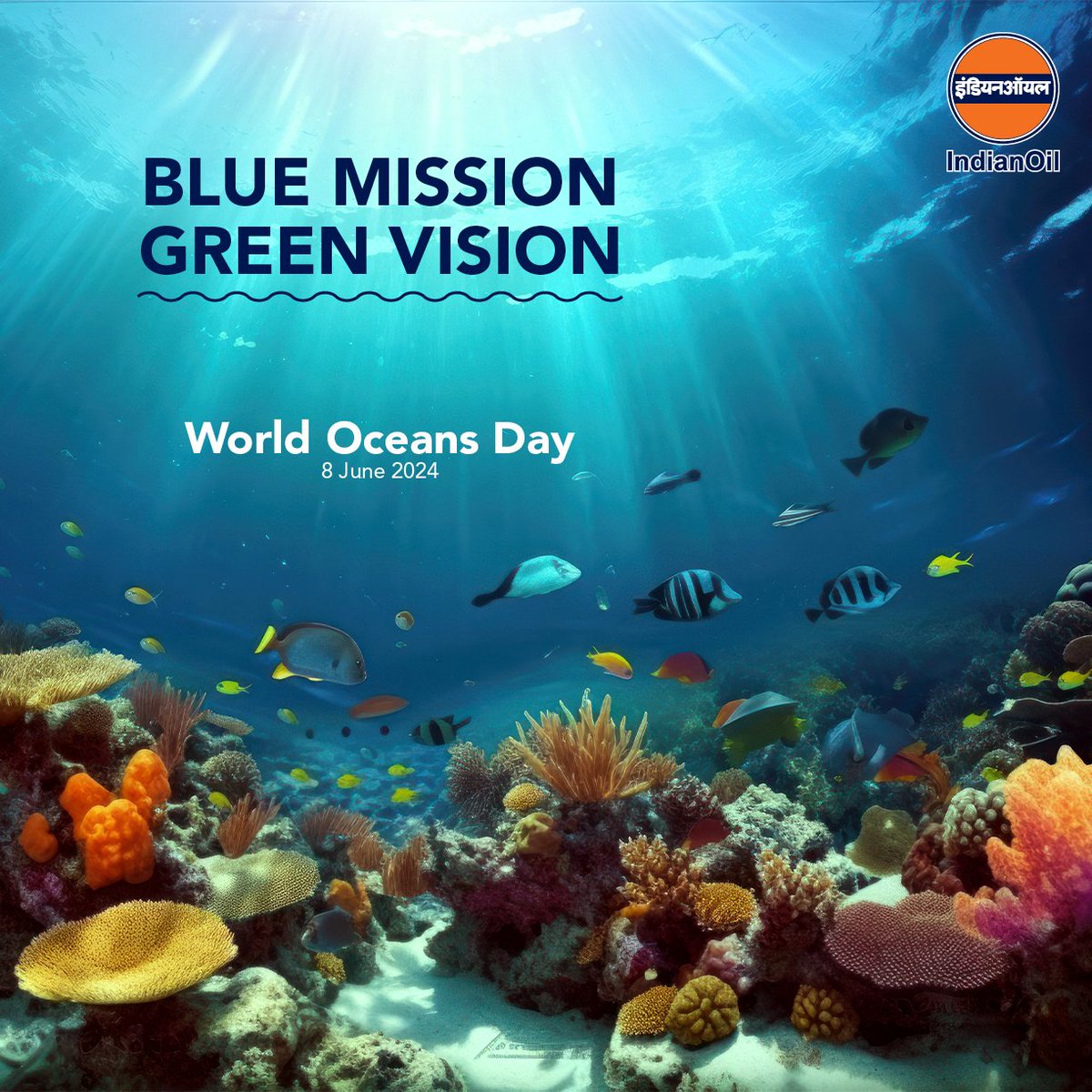 DirMktg_iocl's tweet photo. Today, on #WorldOceanDay, we honour the vast and mysterious oceans that cover more than 70% of our planet. They regulate our climate & provide sustenance, however, our oceans face unprecedented challenges. By reducing plastic waste and supporting sustainable practices for marine conservation, we can ensure a healthier future for our oceans and all the creatures that call them home. 

Together, let us make waves of positive change!

#WorldOceanDay2024 #GreenFuture