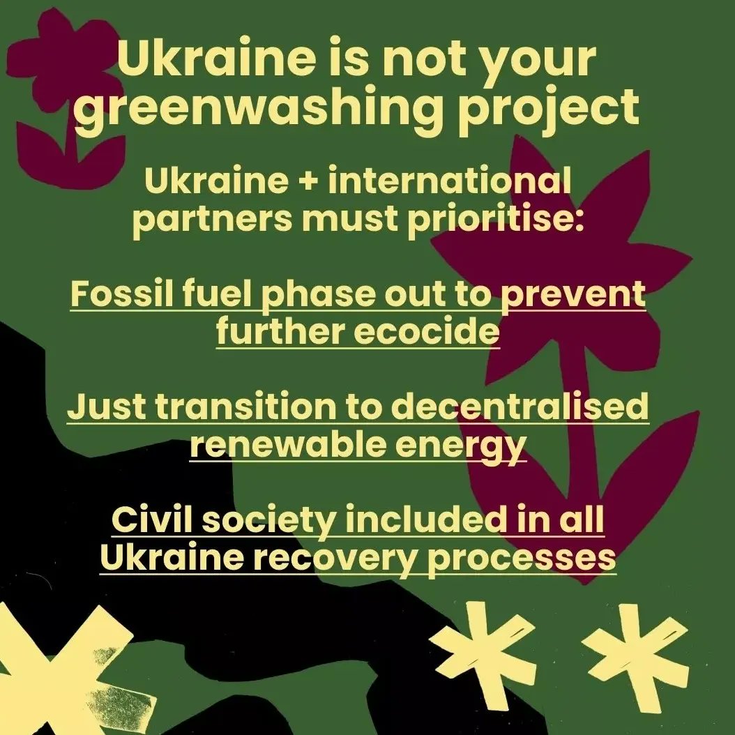 Tuesday, we TAKE A STAND at the Ukraine Recovery Conference!
We demand that civil societybe included in rebuilding negotiations.
The Action is organized by Rozviy, Ukrainian feminist climate initiative, United Action, queer transnational collective, with support of @razomwestand