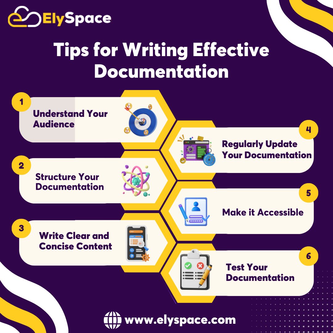 ElySpaceHosting's tweet image. Tips for Writing Effective Documentation.
#TechnicalWriting #HelpDocumentation #UserGuides #ContentStrategy #DocumentationTips #WritingTips #UserExperience #CustomerSupport #ContentCreation #DocumentationBestPractices #AudienceEngagement #TechWriting #ClearCommunication