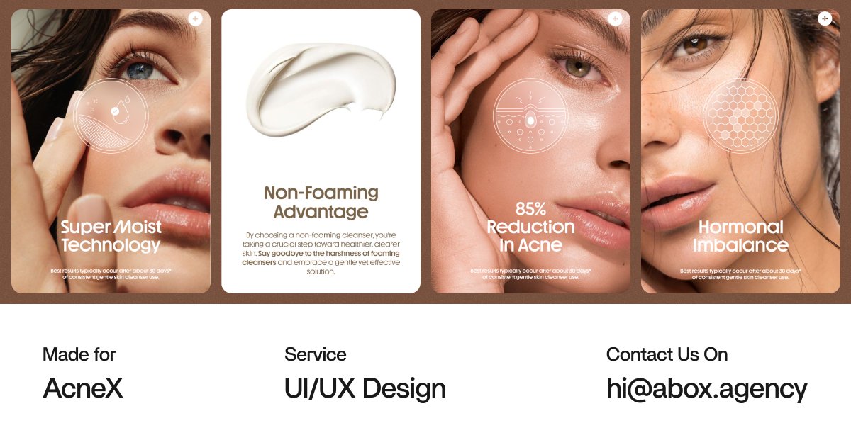 aBox_Agency's tweet photo. Big news! https://t.co/qrOgCM6Kou is designing the all-new UI/UX for AcneX's website!

Get ready for a smooth &amp; informative online experience for clear skin seekers.

shoot us an email at hi@abox.agency to chat about your brand's vision.

#UIUXDesign #AcneX #webdesign #aboxagency https://t.co/Otcv0jtpYz
