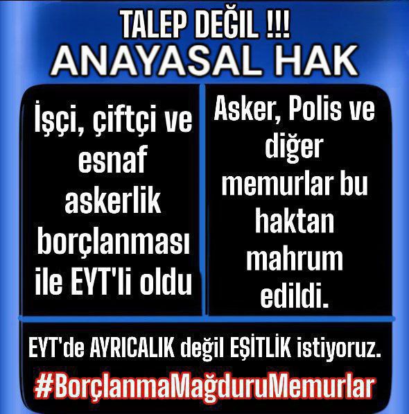 <a href="/isakarakas/">İsa Karakaş/Başmüfettiş&Başuzman</a> <a href="/AhmetSozcan/">Ahmet Sözcan</a> İşçi esnaf çiftçi Askerlik borçlanması yaparsa EYT'li yani emekli olabilirken, 
Aynı şartlardaki bir Memur NEDEN emekli olamıyor?