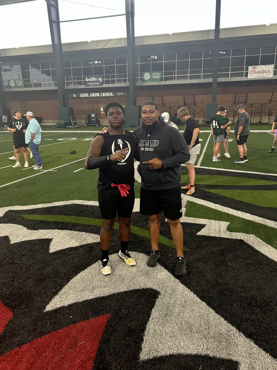 Had a great camp at <a href="/UAB_FB/">UAB Football</a> today. I won 6 reps and only lost 1 rep because of the great coaching of <a href="/JuliusTrenches/">Julius Williams</a> and <a href="/CoachM_Patrick/">M. Patrick</a> 
<a href="/Bronco_Ftball/">Brookwood Football</a> <a href="/Bronco_Recruits/">Brookwood Recruits</a> <a href="/NEGARecruits/">Northeast Georgia Recruits</a> <a href="/CoachRaw_/">Coach Raw</a> <a href="/TMobusa/">TrenchMOBUSA</a>