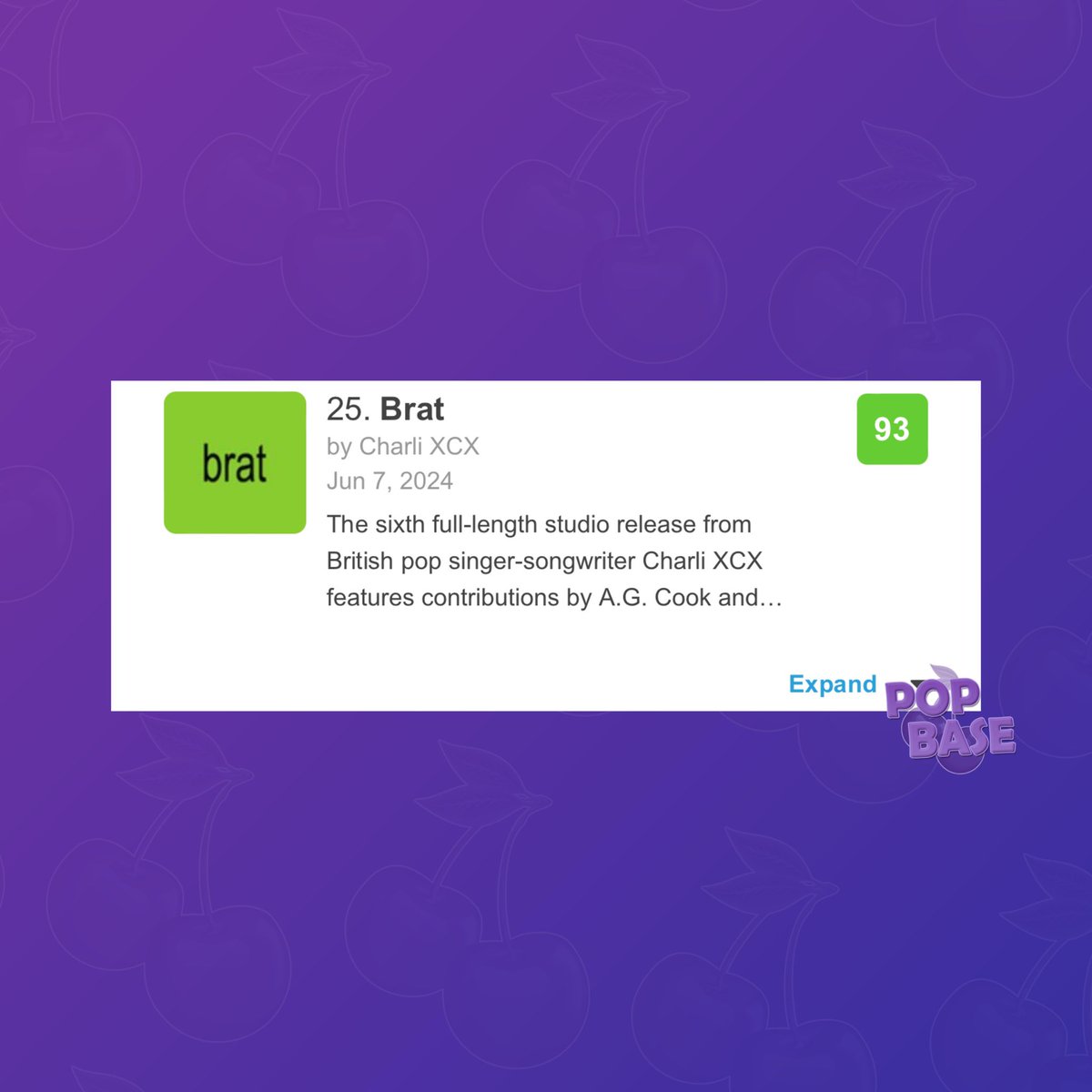 ‘brat’ by Charli XCX has entered Metacritic's Top 25 most acclaimed albums of all time with an increased score of 93.