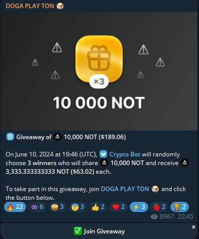 🎁 Join our raffle on Telegram, more and more Doga news is coming out there, because we are the most popular there. 🎁

Telegram channel - t.me/DOGA_ON_TON

Our Bot - t.me/dogatonbot