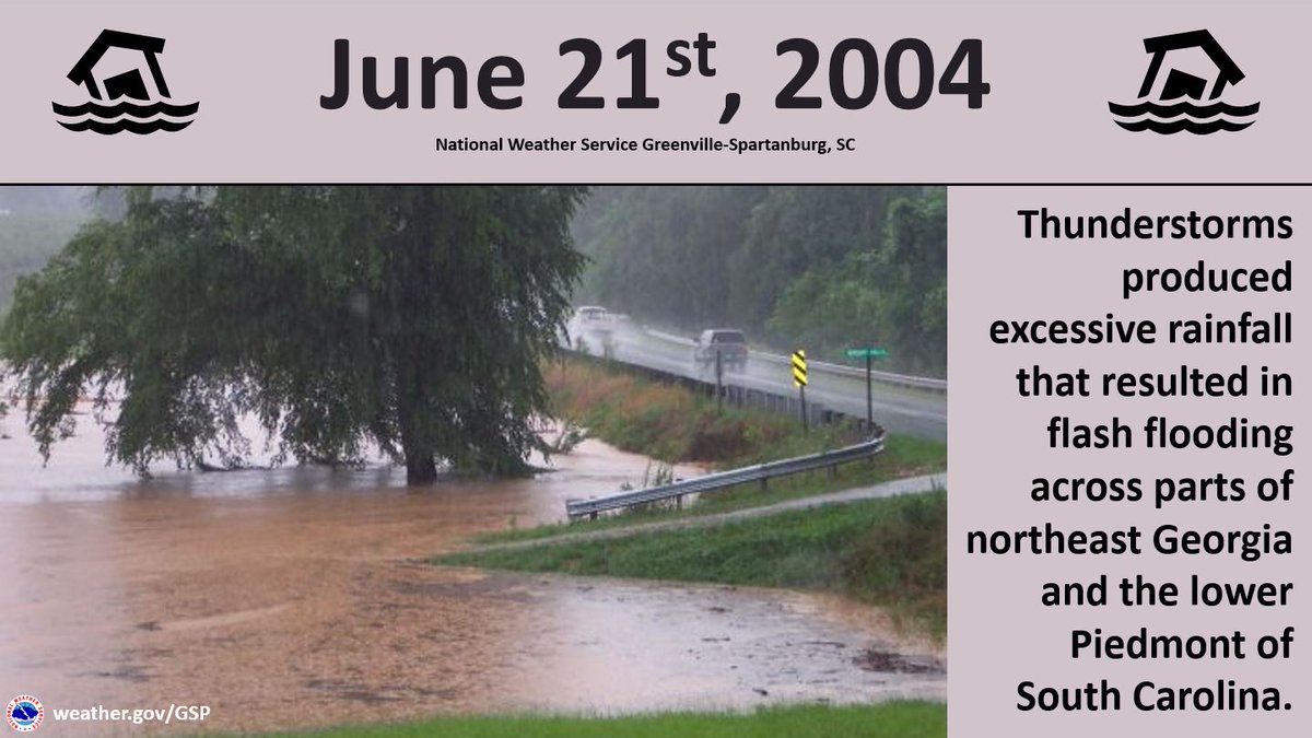 NWSGSP's tweet photo. ON THIS DATE, 20 YEARS AGO: Thunderstorms produced excessive rainfall that resulted in flash flooding across parts of northeastern Georgia and the lower Piedmont of South Carolina. #scwx #gawx https://t.co/uICLgt5GXj