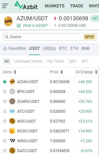 GamesAzuma's tweet photo. Trade here: https://t.co/VguHaqi9ux
AZUM surged by 46% to $0.00130, becoming the top USDT paired token on AZBIT. Join the play-to-earn market now! #AZUM #cryptorevolution Trade here: https://t.co/VguHaqi9ux https://t.co/gCSjrsckNj