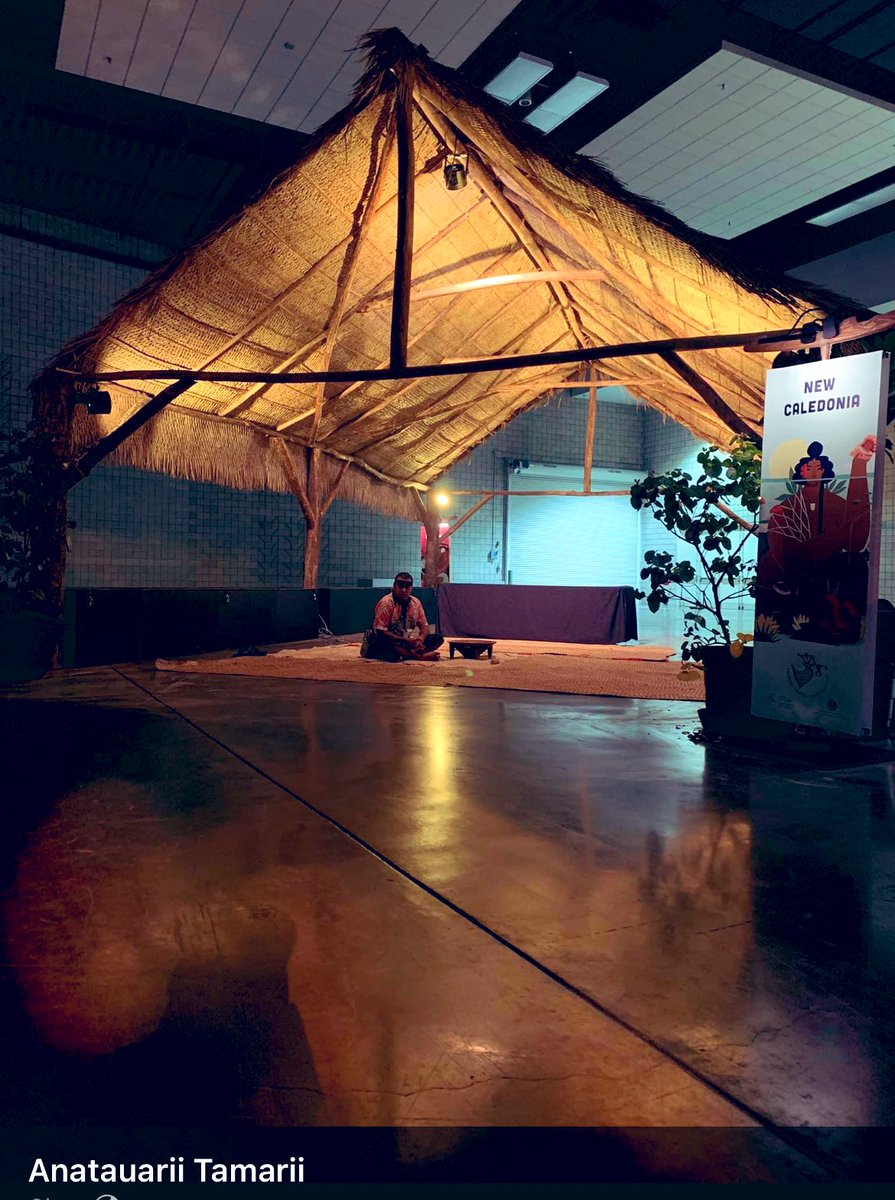 A Fijian with a kava bowl sits in the empty fale of the Kanaks (indigenous people of New Caledonia) at Festpac, honoring their absence and continued fight for independence from France. Anatauarii Tamarii said more people from other islands have joined in solidarity 🌺