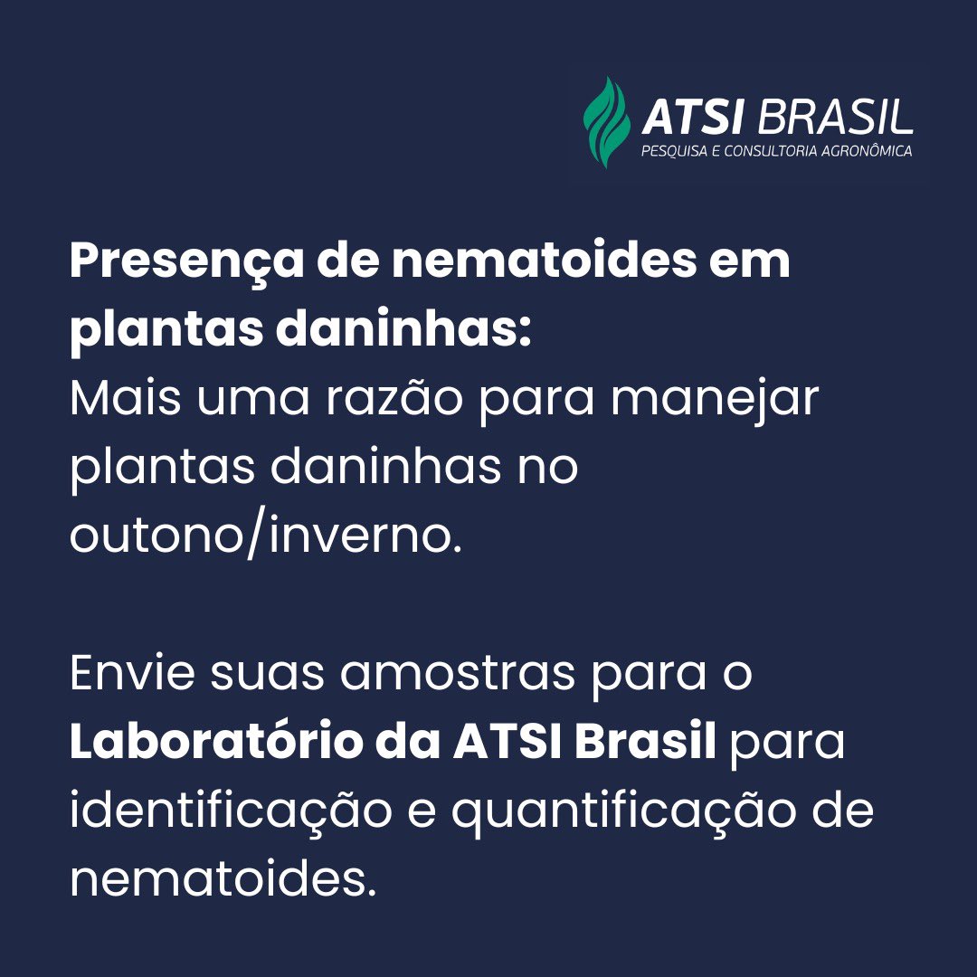 Piasecki_WS's tweet image. Análises realizadas em nosso laboratório  (ATSI Brasil) demonstraram a ocorrência de nematóides em espécies de plantas daninhas e cereais de inverno.
Conte com os serviços do nosso laboratório para identificar e quantificar nematóides. 
Entre em contato no WhatsApp (54)99647-2874