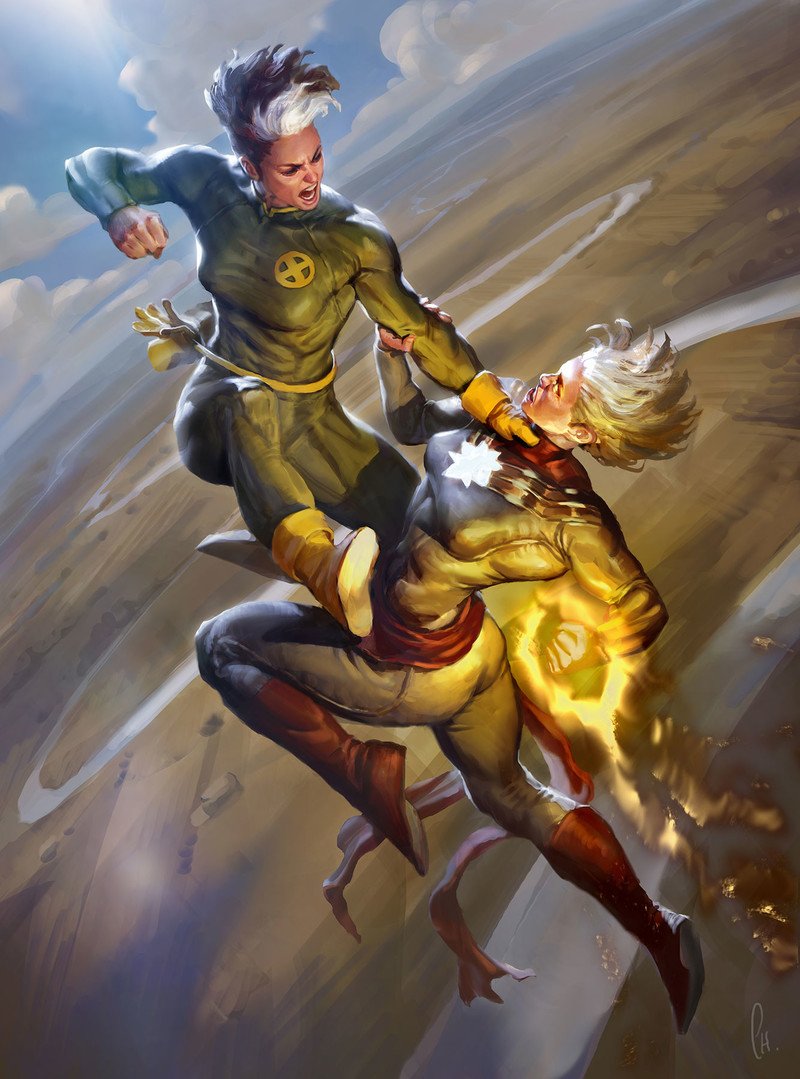 Rogue vs Captain Marvel fanart that I did a few years ago.
 Maybe for the next movies... ;D
#Fanart #MARVEL
#MarvelComics
#coverart #illusrtationart #NoAI