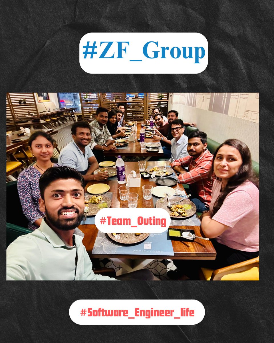 Good time🎉with good people😊

When our team from <a href="/ZF_Group/">ZF Group</a> Hyderabad leaves our laptops💻behind and head out for a #teamouting.
How do you unwind and connect with your colleagues outside of work? Share your team outing memories below! 👇
#softwareengineer #zf #zfgroup