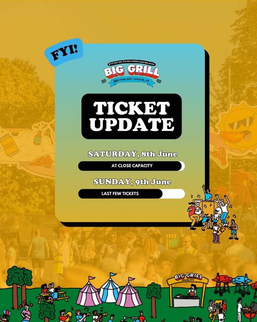 🚨FYI🚨⁠
⁠
Last few tickets remaining today, 8th June!⁠
Get in there fast to snap up the last availability for Sunday. 🏃🏻💨⁠

#BigGrillLondon #BGF24 #LondonFestival #londonbbqfestival