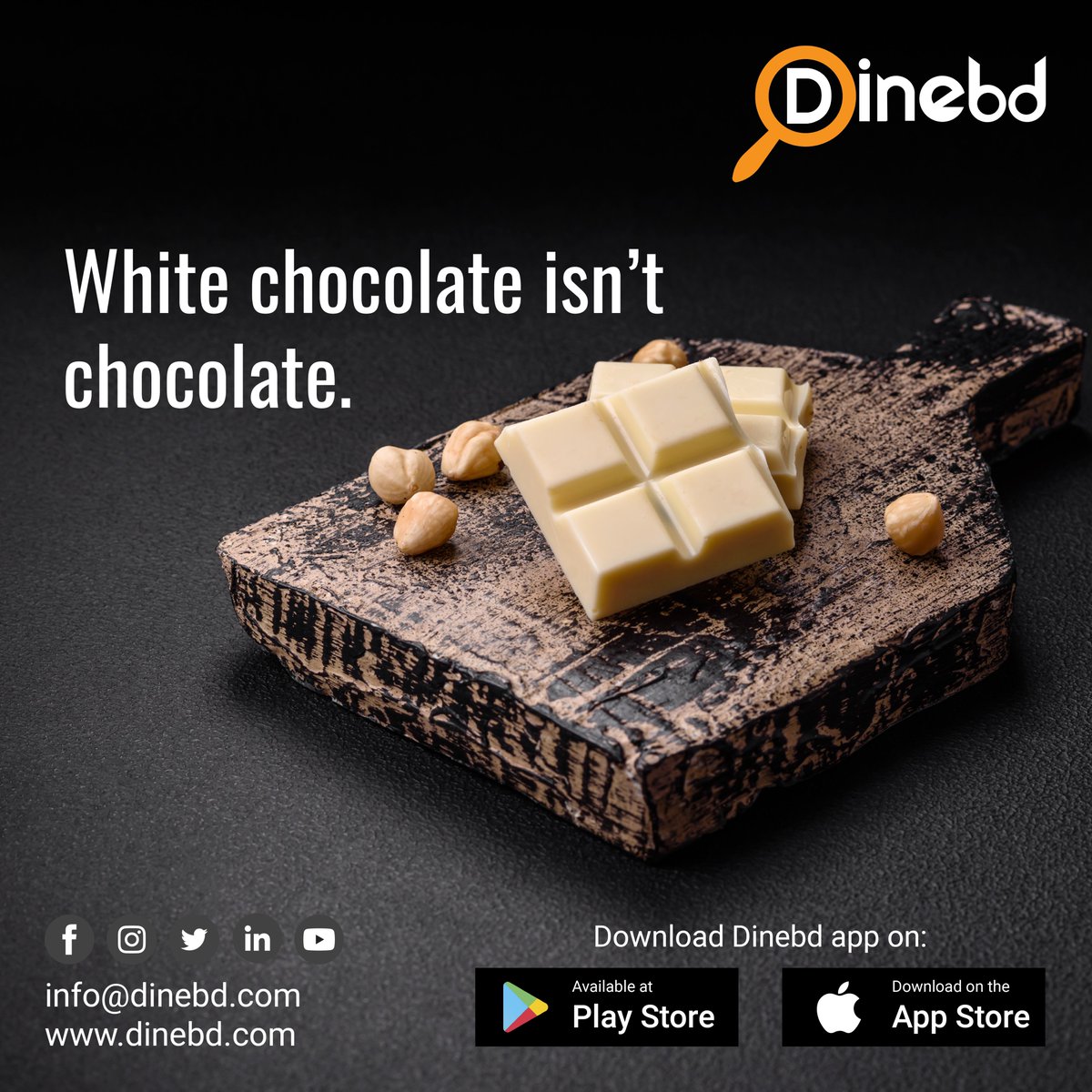 Dinebd_official's tweet photo. While it contains cocoa butter, it lacks cocoa solids, the main ingredient in chocolate.
Download the app: https://t.co/yrm1Qdj3gQ
#whitechocolate #dinebd #nochocolate #sweettreats #funfacts #dinebd #chocolatelover #desserttime #FoodieFacts #indulgeinsweetnes https://t.co/OhgkCswsqL