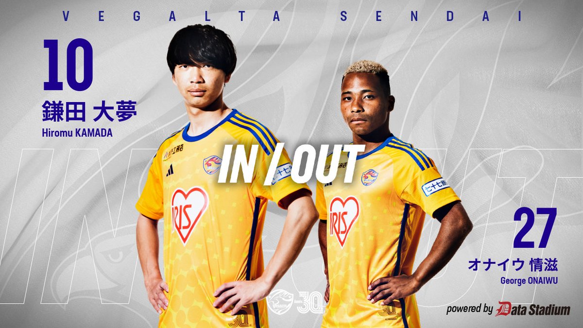 vega_official_'s tweet photo. 🔄選手交代
🦅明治安田J2 第19節
ヴァンフォーレ甲府 🆚 ベガルタ仙台
後半25分
IN #鎌田大夢
OUT #オナイウ情滋
💻 @DAZN_JPN [https://t.co/nnXq6E3cCr]

#VEGALTA #PASSION_限界を超えろ #19甲府 https://t.co/3OIJ6wbI5R