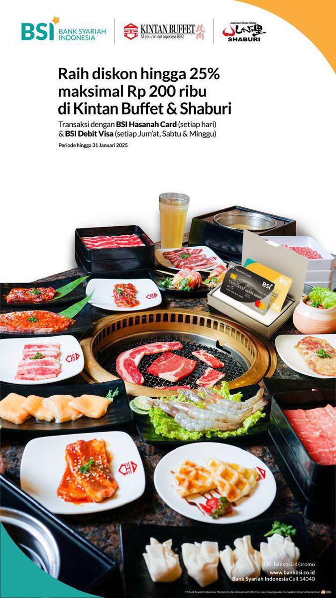 bankbsi_id's tweet photo. Assalamualaikum Sahabat Syariah, 
Mau ajak makan keluarga yang enak tapi affordable dimana ya? 🤔

Kintan Buffet &amp; Shaburi jawabannya! Tapi, emang bisa? https://t.co/bF6CUCXKKy