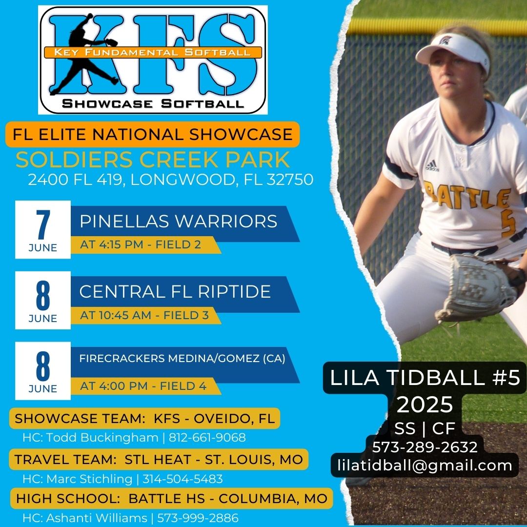 TidballLila's tweet photo. Come out and watch our great team compete at the FL Elite Showcase in Longwood, FL, June 7-9.

@softballfactory, @uasfshowcase, @coachkelsid, @Coach_Pickett08, @SEU_CoachWatknz @CoachYocom, @jpryorKeiserSB , @robertiamurri, @coachbuck1976, @KeyFundamentals https://t.co/m9wBEu09UW
