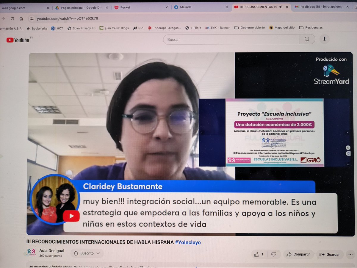 Fantástica intervención de <a href="/FyqMar/">mar.hijano.fyq</a> al recibir el primer premio de los Reconocimientos internacionales de habla hispana #Yoincluyo de <a href="/AulaDesigual/">Aula DesIgual</a> Este galardón es un enorme honor para nosotros. Muchas gracias al jurado.