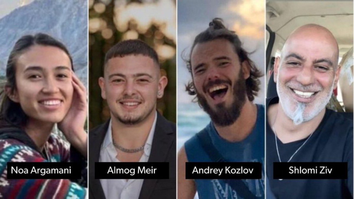 4 secuestrados han sido rescatados con vida hoy (sábado) en una operación militar de nuestras fuerzas en Nuseirat: Noa Argamani (25), Almog Meir Jan (21), Andrey Kozlov (27) y Shlomi Ziv (40), 

Habían sido secuestrados de la fiesta Nova y están en buenas condiciones médicas y